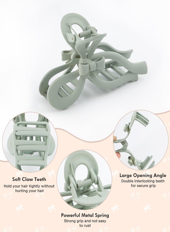 AWAYTR 4 PCS Bow Hair Clips for Women Bow Claw Clip 5" Large Hair Claw Clips for Thick and Long Hair Cute Bows Jaw Clip (4" - Pink + Blue + Green + Dark Apricot, 4" Larger) - Image 3